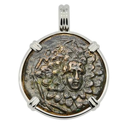 120-63 BC Medusa bronze coin in white gold pendant