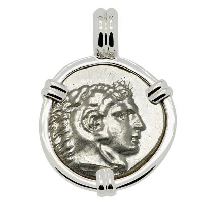 Alexander the Great coin in white gold pendant