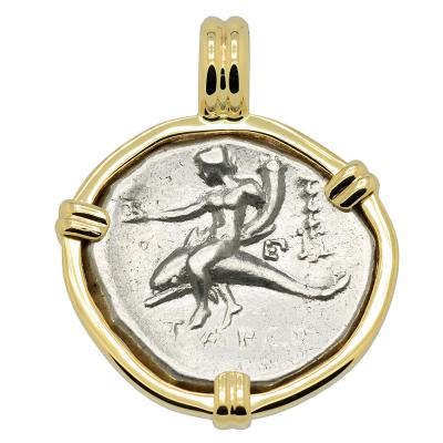 272-240 BC Dolphin rider coin in gold pendant