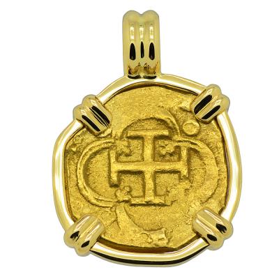 1621-1665 Spanish doubloon in 18k pendant