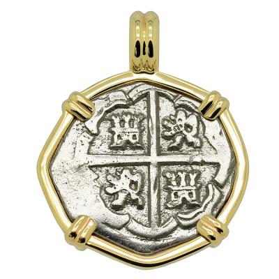 1598-1621 Spanish 2 reales coin in gold pendant
