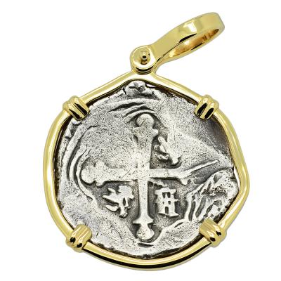 1628 Lucayan Beach shipwreck coin in gold pendant