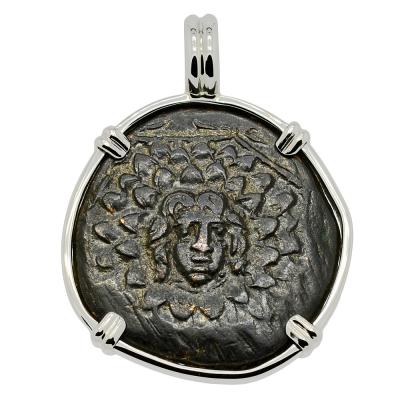 120-63 BC Medusa bronze coin in white gold pendant