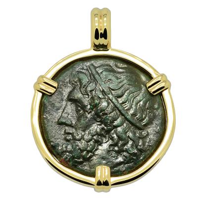 261-240 BC Poseidon tetras coin in gold pendant