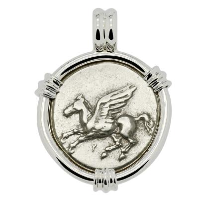 400-375 BC Pegasus stater in white gold pendant
