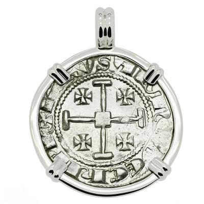 1324-1359 Cyprus Crusader coin in white gold pendant