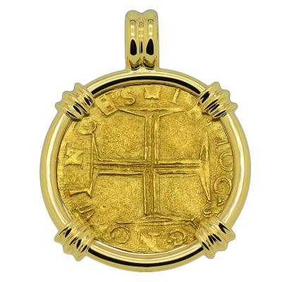 1557-1578 Portuguese cruzado in 18k gold pendant