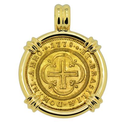 1778 Portuguese Brazil 2000 Reis in gold pendant