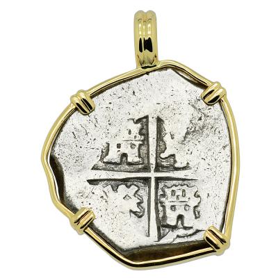 1598-1613 Spanish 2 reales coin in gold pendant