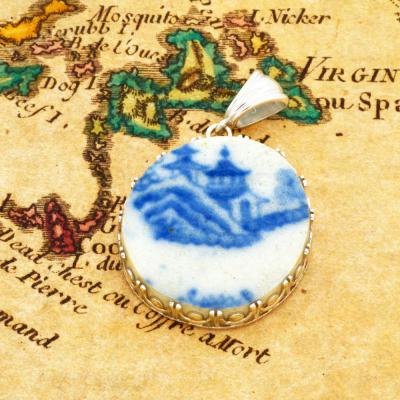 British Shipwreck Pottery in silver pendant