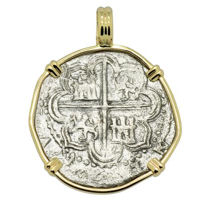 1566-1590 Spanish 1 real coin in gold pendant