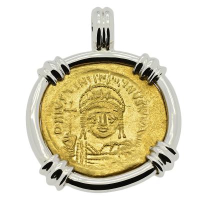 Justinian the Great solidus in white gold pendant