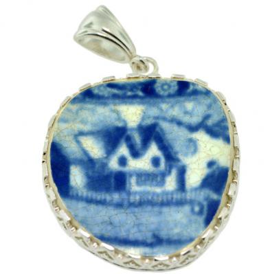 British Pottery Artifact in silver pendant