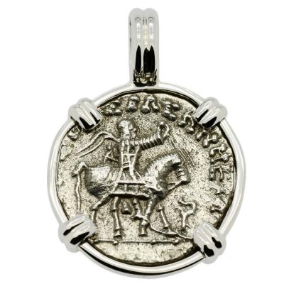 35-12 BC King Azes II on horseback coin in white gold pendant