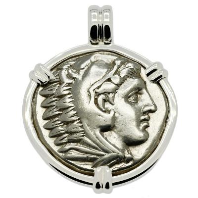 Alexander the Great tetradrachm in white gold pendant