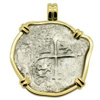 Spanish 4 reales 1618-1621, in 14k gold pendant, 1622 Portuguese Shipwreck, Mozambique, Africa.