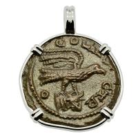 Roman Empire AD 250-268, Eagle and Tyche coin in 14k white gold pendant. 