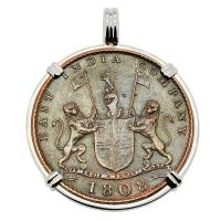 British 10 cash dated 1808 in 14k white gold pendant, 1809 British East Indiaman Shipwreck.