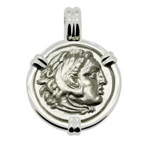 Greek 323-317 BC, Alexander the Great drachm in 14k white gold pendant.