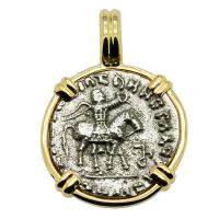 Greek 35-12 BC, King Azes II on horseback and Zeus drachm in 14k gold pendant.


