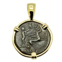 Roman Antioch AD 337-340, Constantine the Great follis in 14k gold pendant.