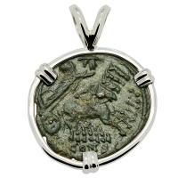 Roman Constantinople AD 337-340, Constantine the Great follis in 14k white gold pendant.