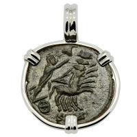 Roman AD 337-340, Constantine the Great follis in 14k white gold pendant.