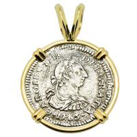 Spanish 1/2 real dated 1783 in 14k gold pendant, The 1784 Shipwreck that Changed America.
