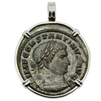 Roman Empire AD 315–317, Constantine and Sol follis in 14k white gold pendant.