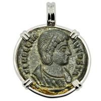Roman Empire AD 328–329, Saint Helena follis in 14k white gold pendant.