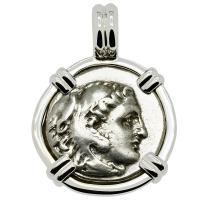 Greek 323-319 BC, Alexander the Great drachm in 14k white gold pendant.
