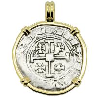Cyprus 1324-1340, Gros Grand Crusader coin in 14k gold pendant.
