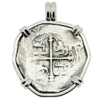 Spanish 4 reales 1598-1617, in 14k white gold pendant, 1622 Portuguese Shipwreck, Mozambique, Africa.