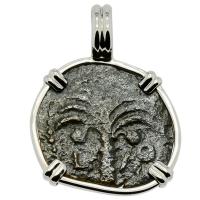 Holy Land AD 6 - 12, Biblical Widow’s Mite in 14k white gold pendant. 