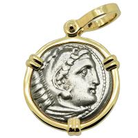 Greek 323-319 BC, Alexander the Great drachm in 14k gold pendant.