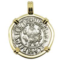 Armenia 1198-1219, King Levon the Magnificent tram in 14k gold pendant.