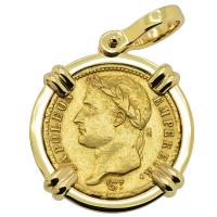 French Emperor Napoleon 20 francs dated 1811 in 14k gold pendant.