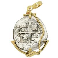 Spanish 4 reales 1598-1621, in 14k gold anchor pendant, 1622 Portuguese Shipwreck, Mozambique, Africa.