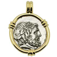 Greek 196-146 BC, Zeus and Athena stater in 14k gold pendant.