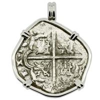Spanish 4 reales 1611-1616, in 14k white gold pendant, 1622 Portuguese Shipwreck, Mozambique, Africa.