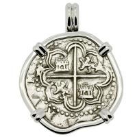 Spanish 1 real 1566-1590, in 14k white gold pendant.