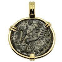 Roman Cyzicus AD 337-340, Constantine the Great follis in 14k gold pendant.