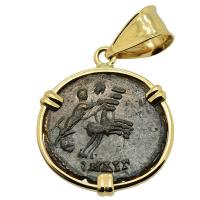 Roman Alexandria AD 337-340, Constantine the Great follis in 14k gold pendant.