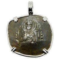 Byzantine 1185–1195, Virgin Mary and infant Jesus aspron trachy in 14k white gold pendant.