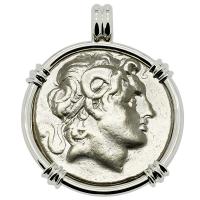 Greek 297-281 BC, Alexander the Great and Athena tetradrachm in 14k white gold pendant.