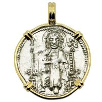 Venice 1268-1275, Jesus Christ and Saint Mark grosso in 14k gold pendant.