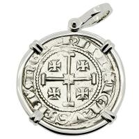 Cyprus 1285-1324, Henry II last ruling King of Jerusalem, gros grand Crusader coin in 14k white gold pendant.