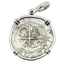 Spanish 1 real 1566-1590, in 14k white gold pendant.