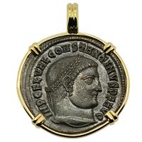 Roman Empire AD 313–317, Constantine and Jupiter follis in 14k gold pendant.