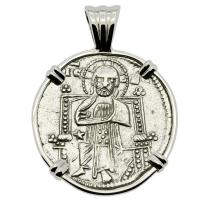 Venice 1343-1354, Jesus Christ and Saint Mark grosso in 14k white gold pendant.